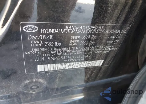 2019 Hyundai Elantra Sel из США, поврежденный, VIN 5NPD84LF0KH445149